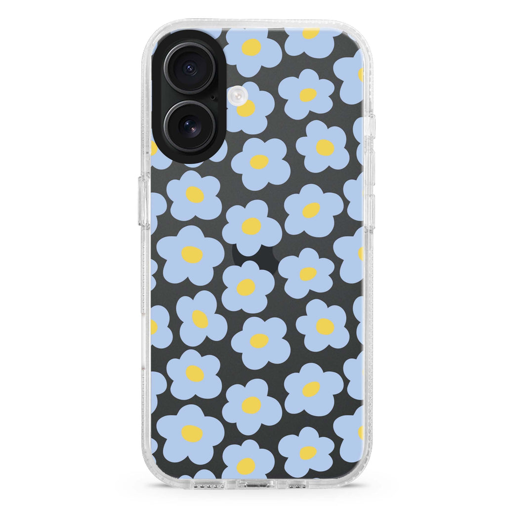Flowers Pattern Style 3 iPhone 16 and 16 Plus ultra clear case, transparent floral artwork, front product view