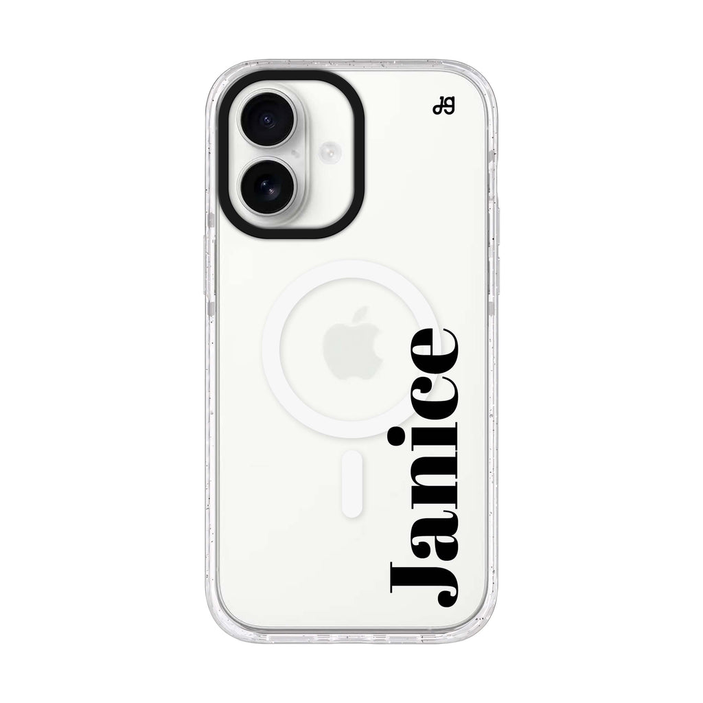 Calliglow personalized name iPhone 17 ultra clear MagSafe case, front product view
