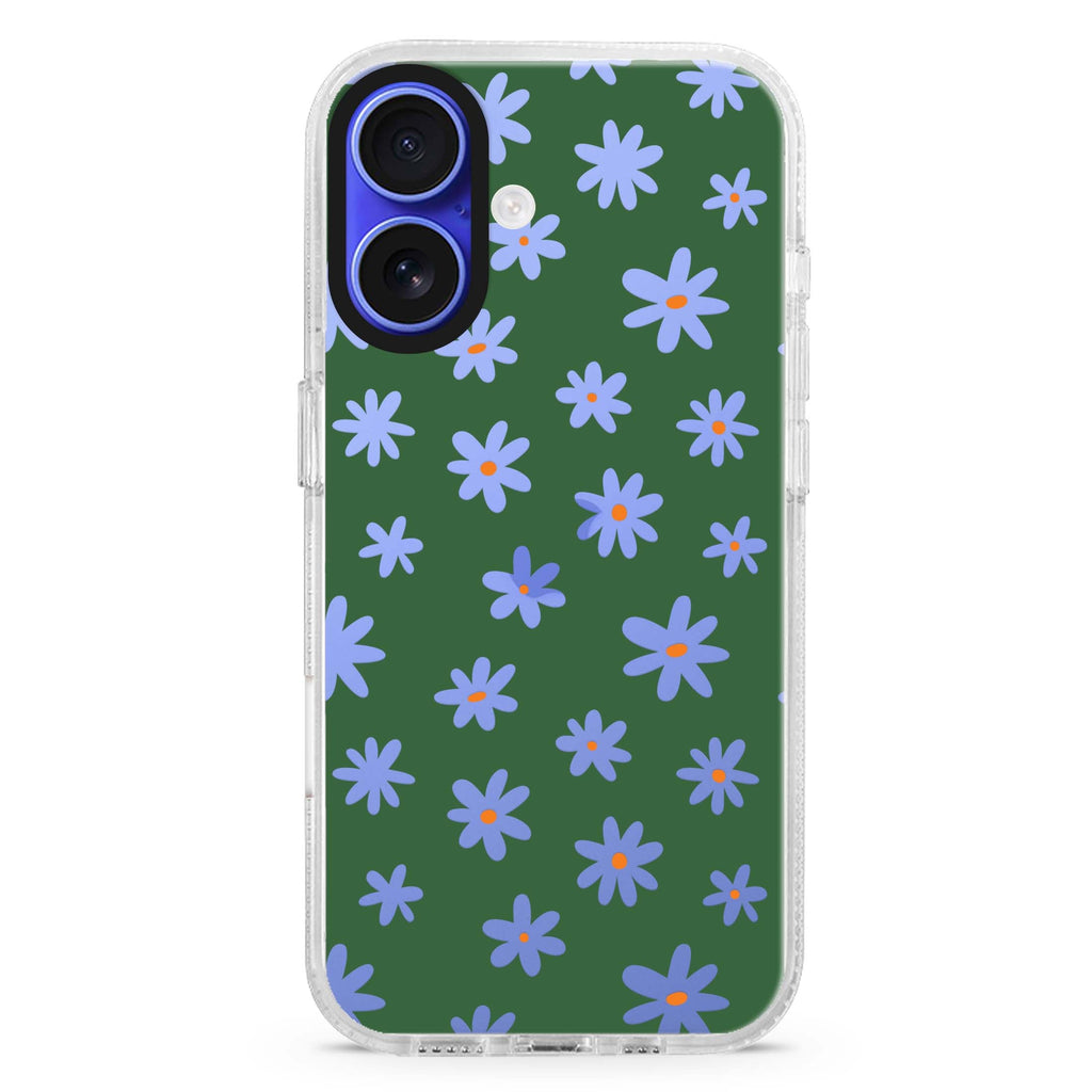 Flowers Pattern Style 2 iPhone 16 and 16 Plus ultra clear case, transparent floral artwork, front product view