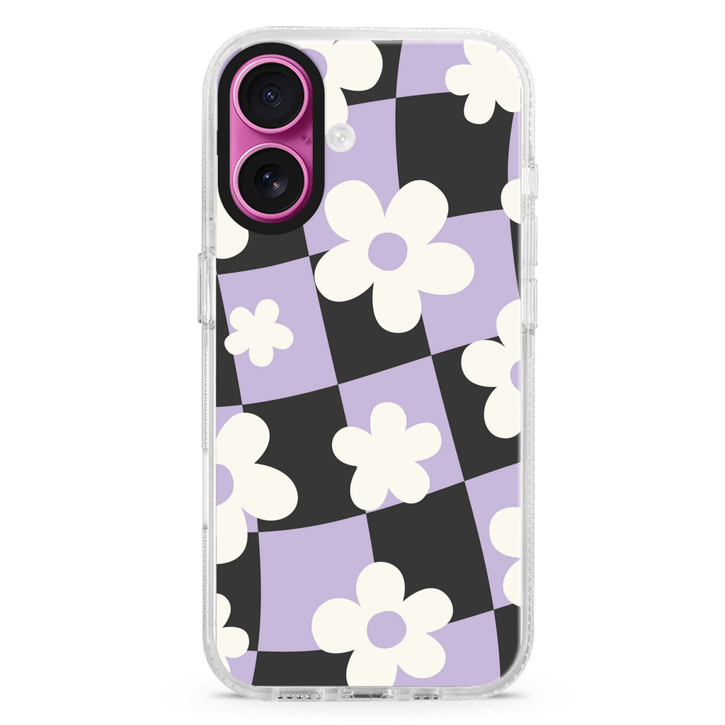 Flowers Pattern iPhone 16 and 16 Plus ultra clear case, transparent floral artwork, front product view