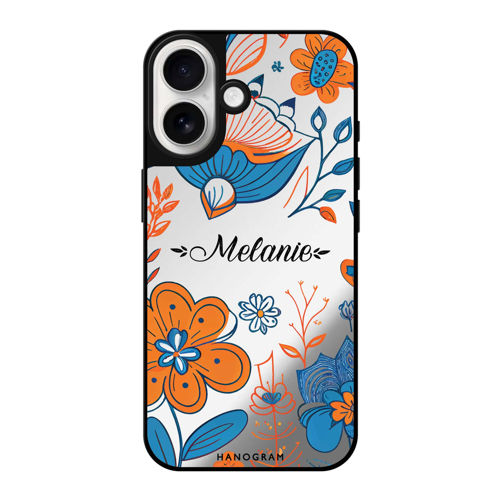 Reflective iPhone 16 Mirror Case –Floral Pattern Design