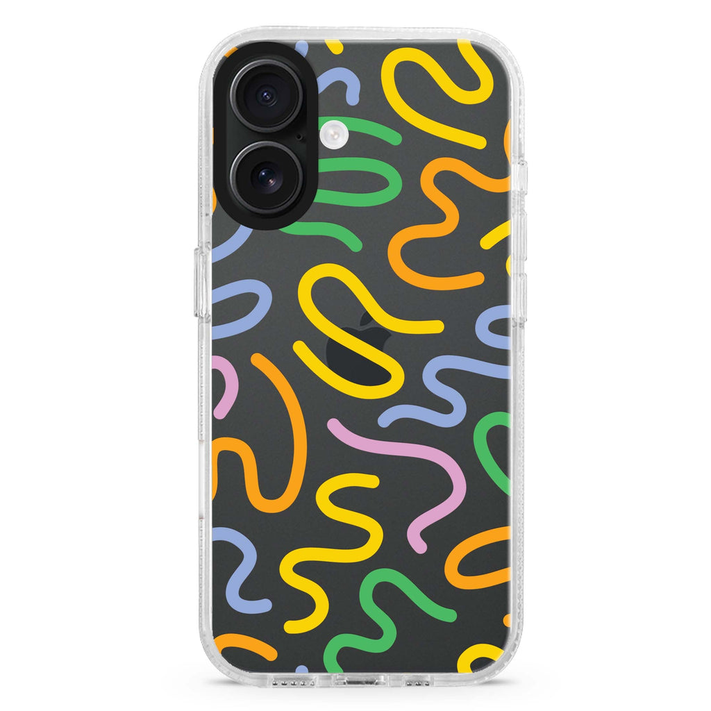 Abstract Doodles Style 4 iPhone 16 and 16 Plus ultra clear case, transparent artistic artwork, front product view