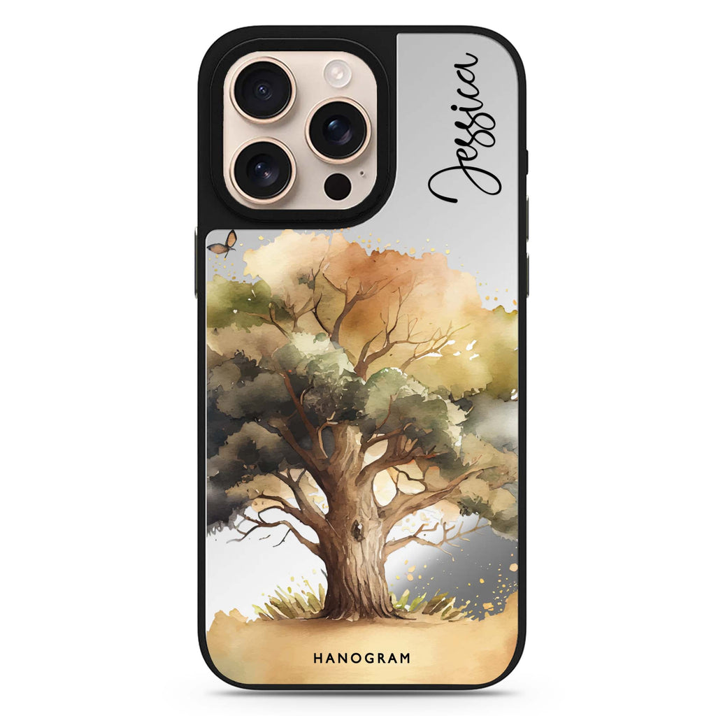 Tree personalized name sleek reflective design iPhone 16/15/14 Pro Max & Pro mirror case
