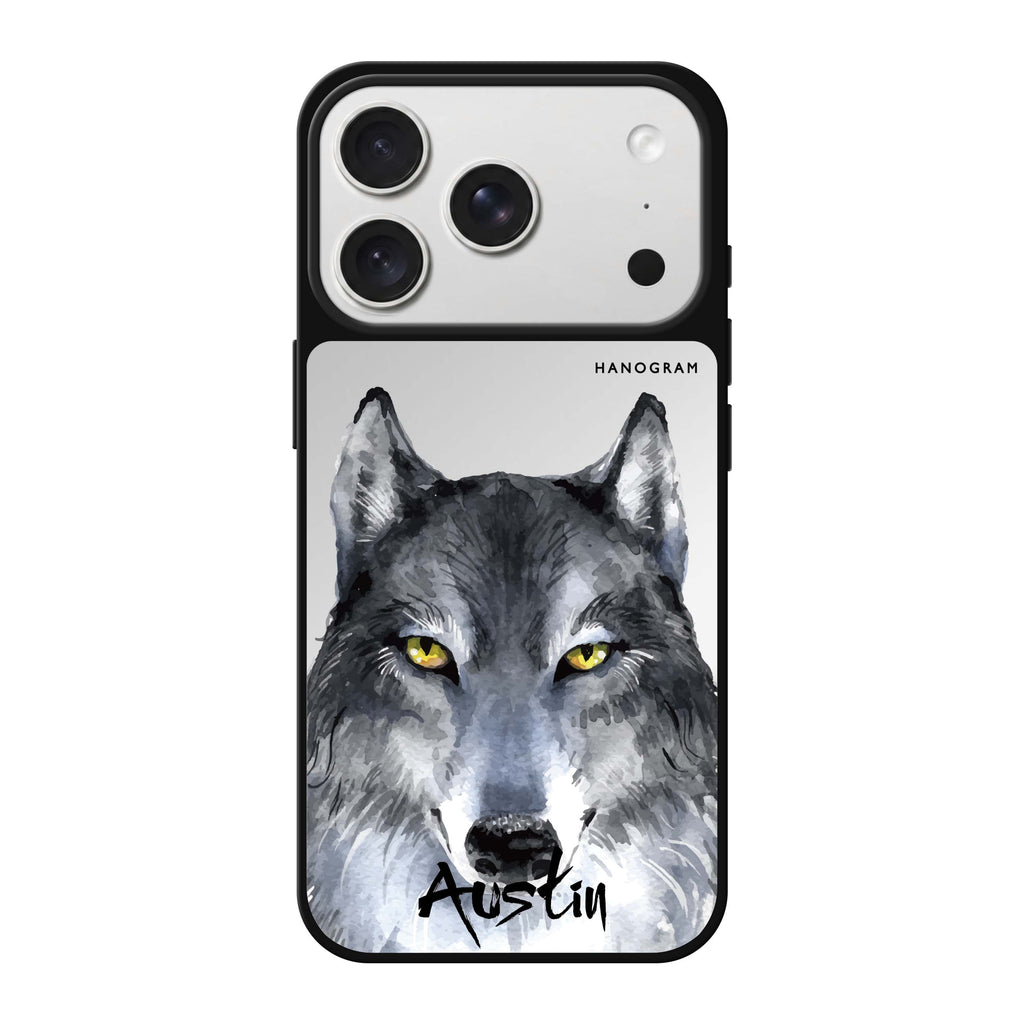 Snow Wolf personalized name winter dog animal iPhone 18 Pro Max mirror case