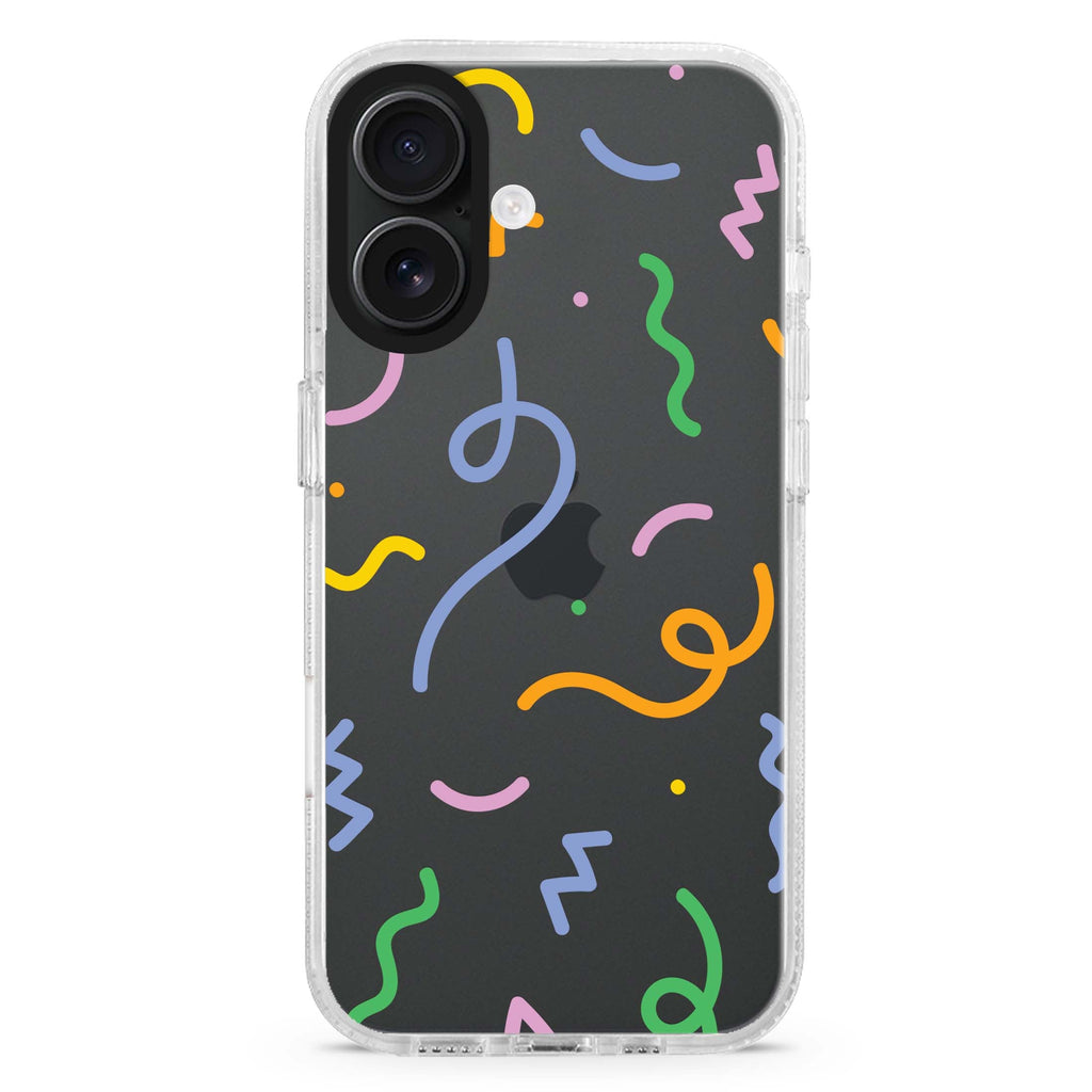Abstract Doodles Style 2 iPhone 16 and 16 Plus ultra clear case, transparent artistic artwork, front product view