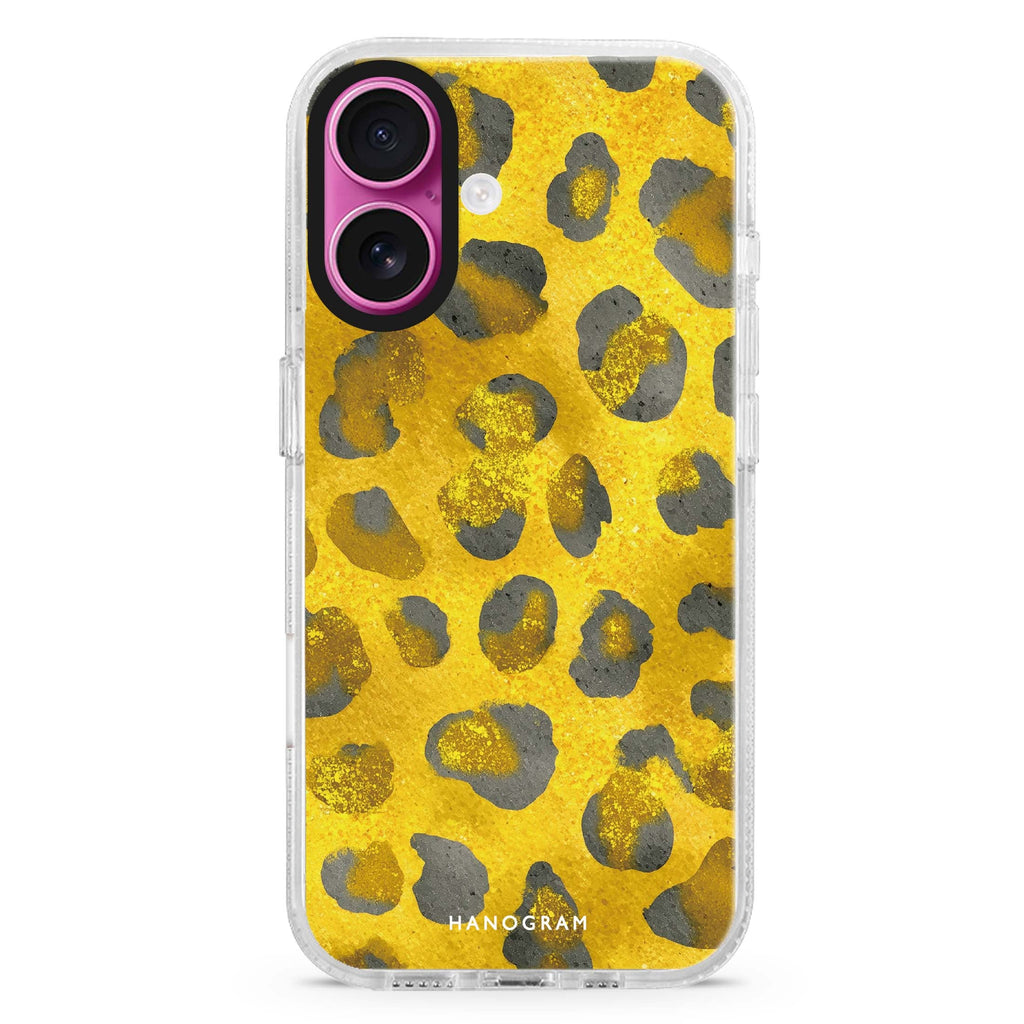 Golden Luxe Leopard iPhone 16 and 16 Plus ultra clear case, transparent animal artwork, front product view