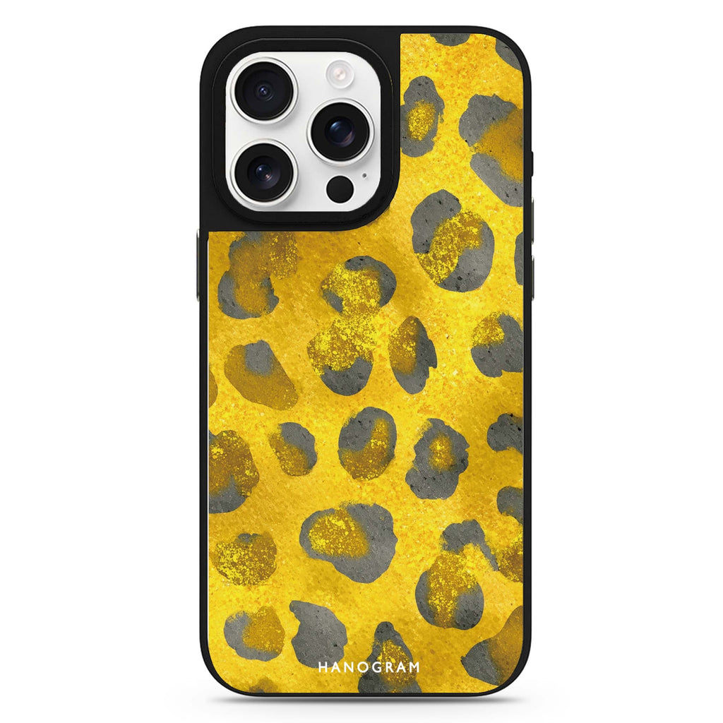Golden Luxe Leopard animal design iPhone 16/15/14 Pro Max & Pro mirror case