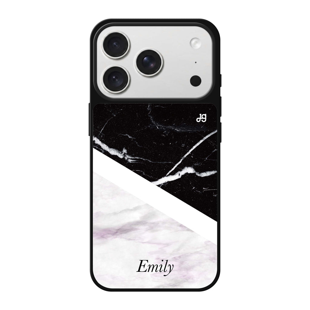 Black & White Marble personalized name black marble iPhone 18 Pro Max mirror case