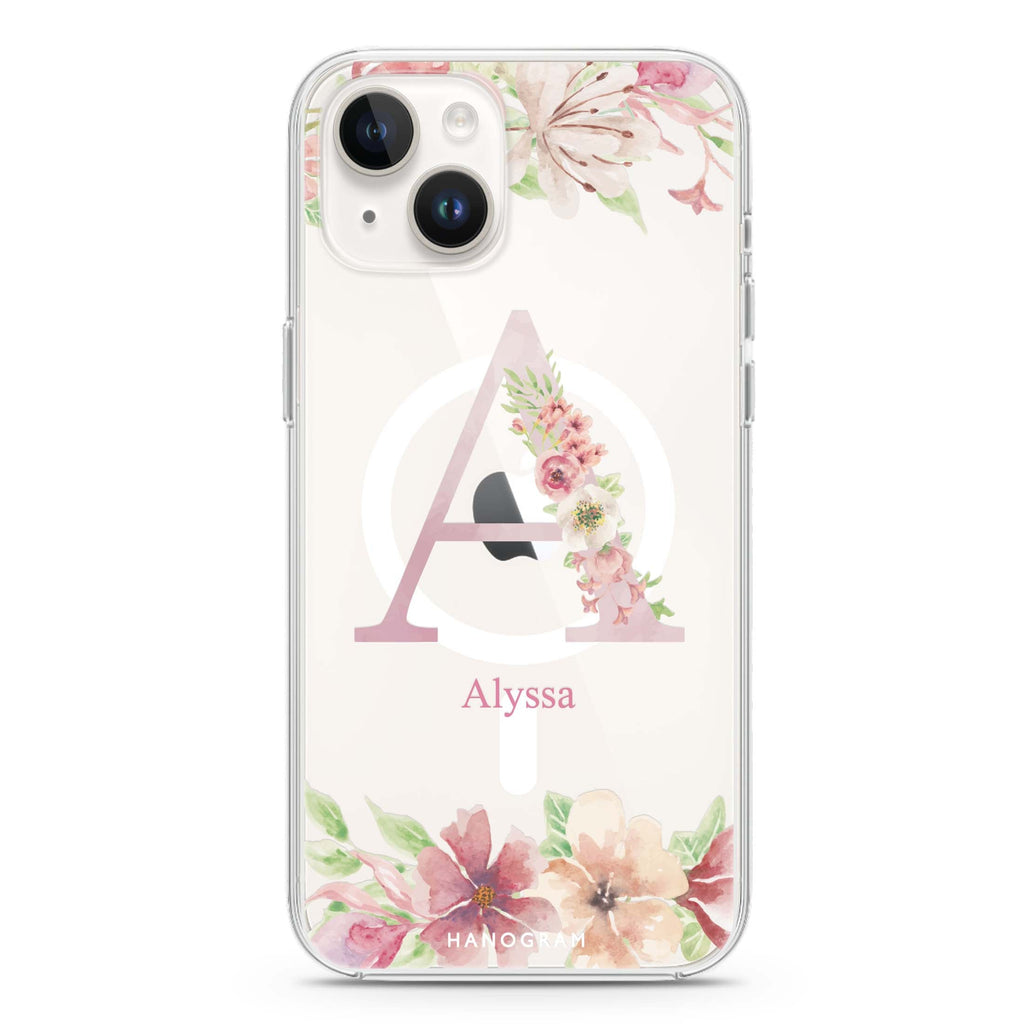 Monogram & Floral iPhone 15 Plus MagSafe Compatible Ultra Clear Case