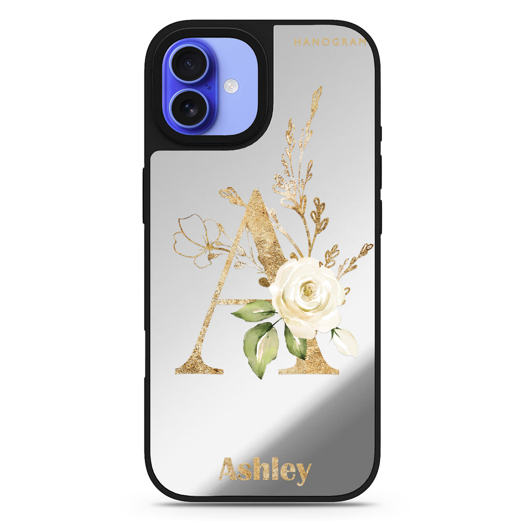 Golden Floral Monogram Mirror Case