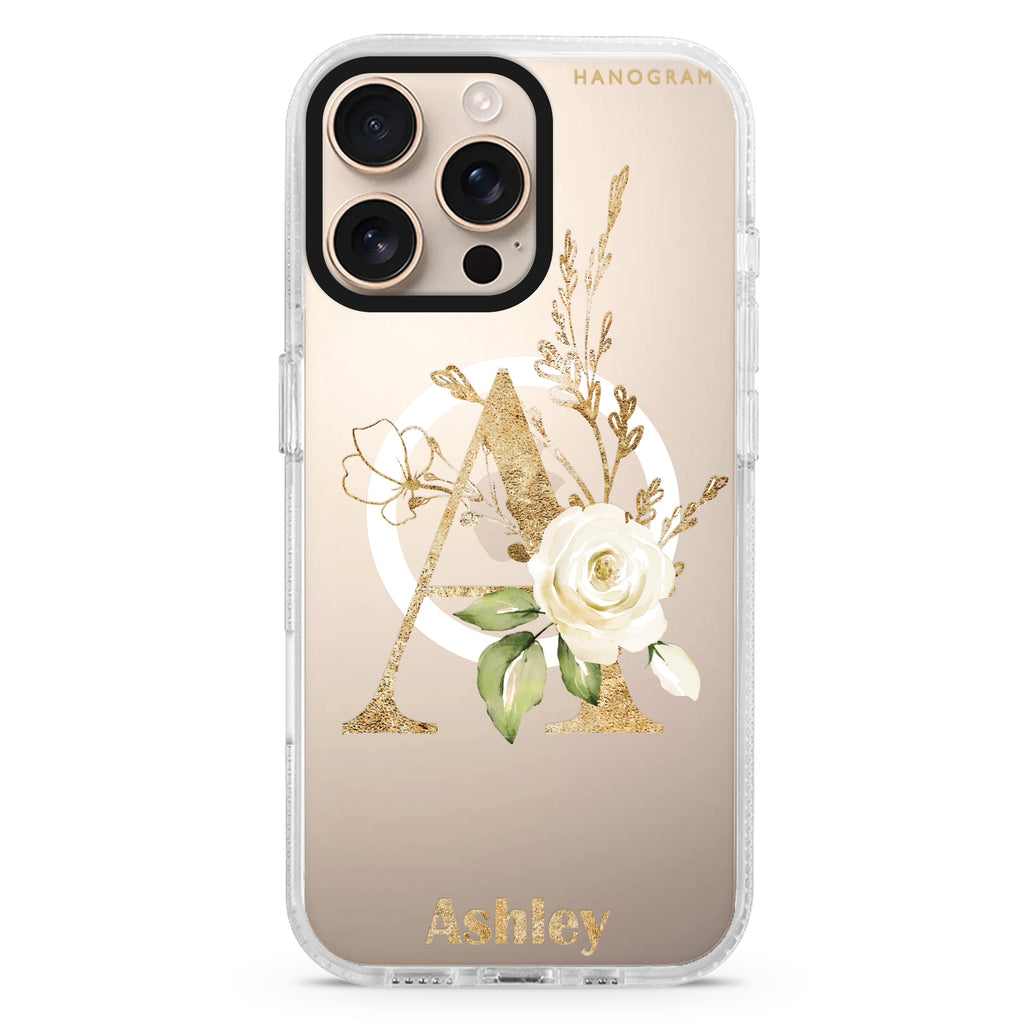 Golden Floral Monogram MagSafe Compatible Ultra Clear Case