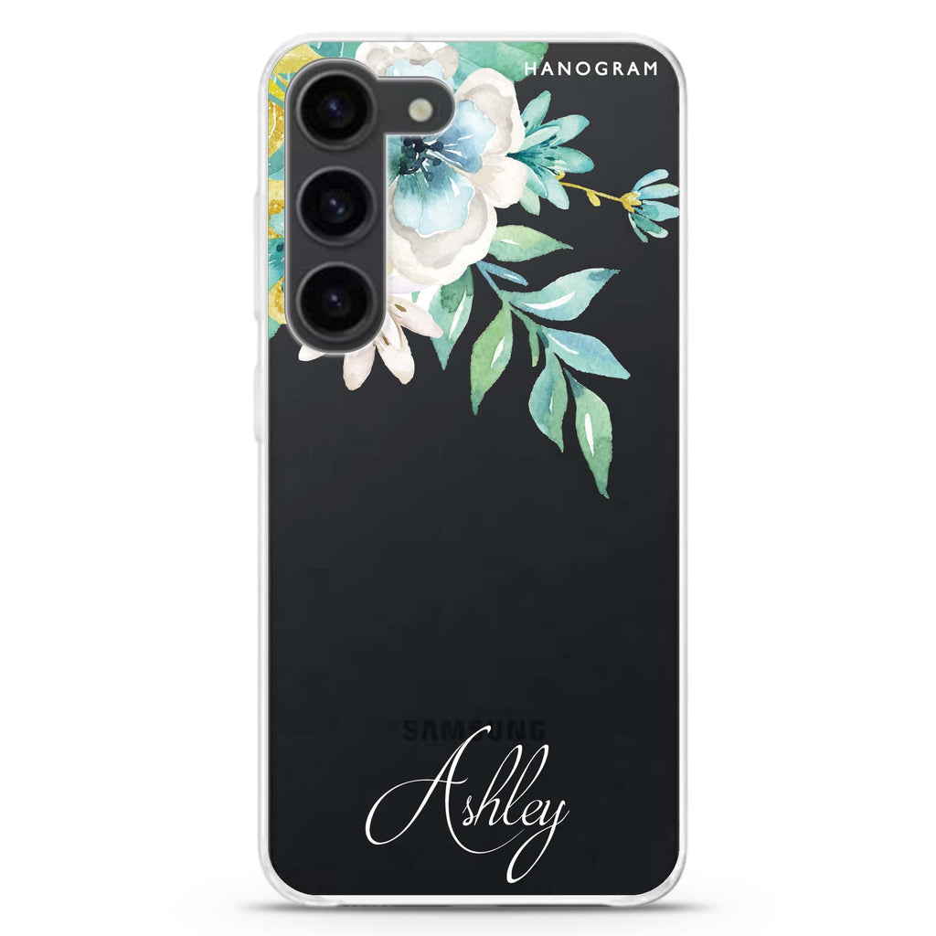 Watercolor Flowers personalized ultra-clear case for Samsung Galaxy S23/S22, front view