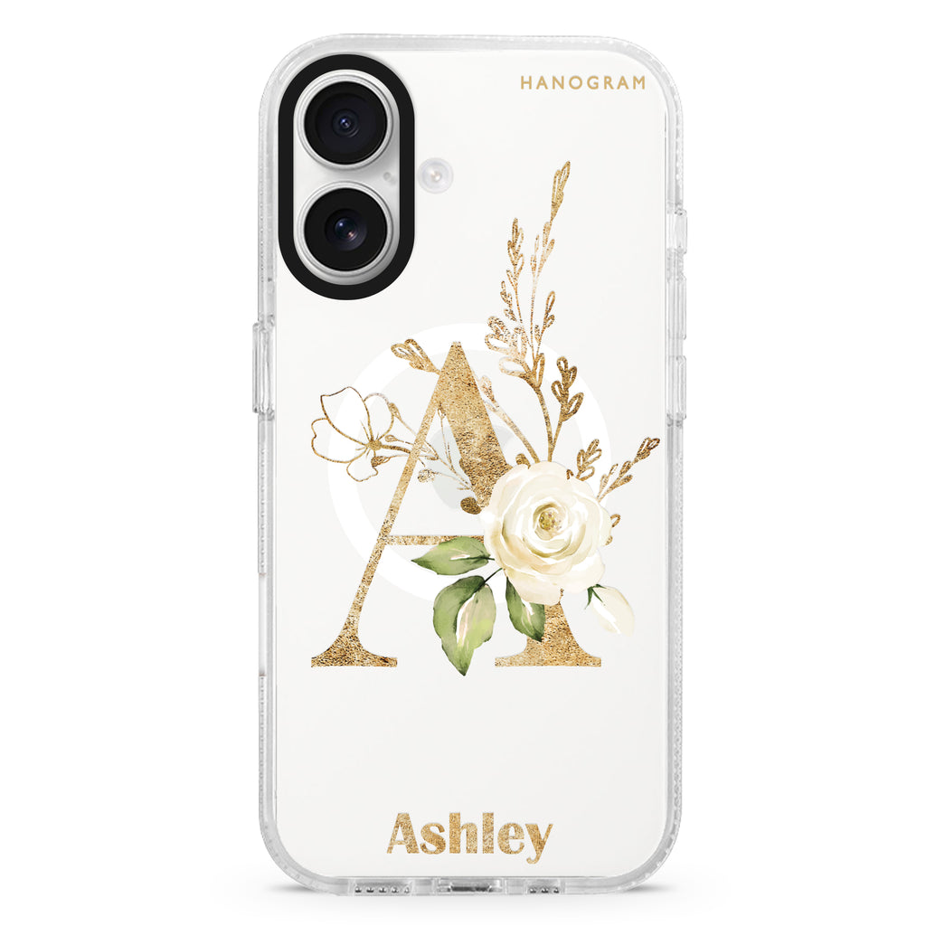 Golden Floral Monogram MagSafe Compatible Ultra Clear Case