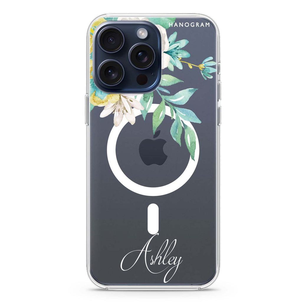 Watercolor Flowers iPhone 15 Pro MagSafe Compatible Ultra Clear Case