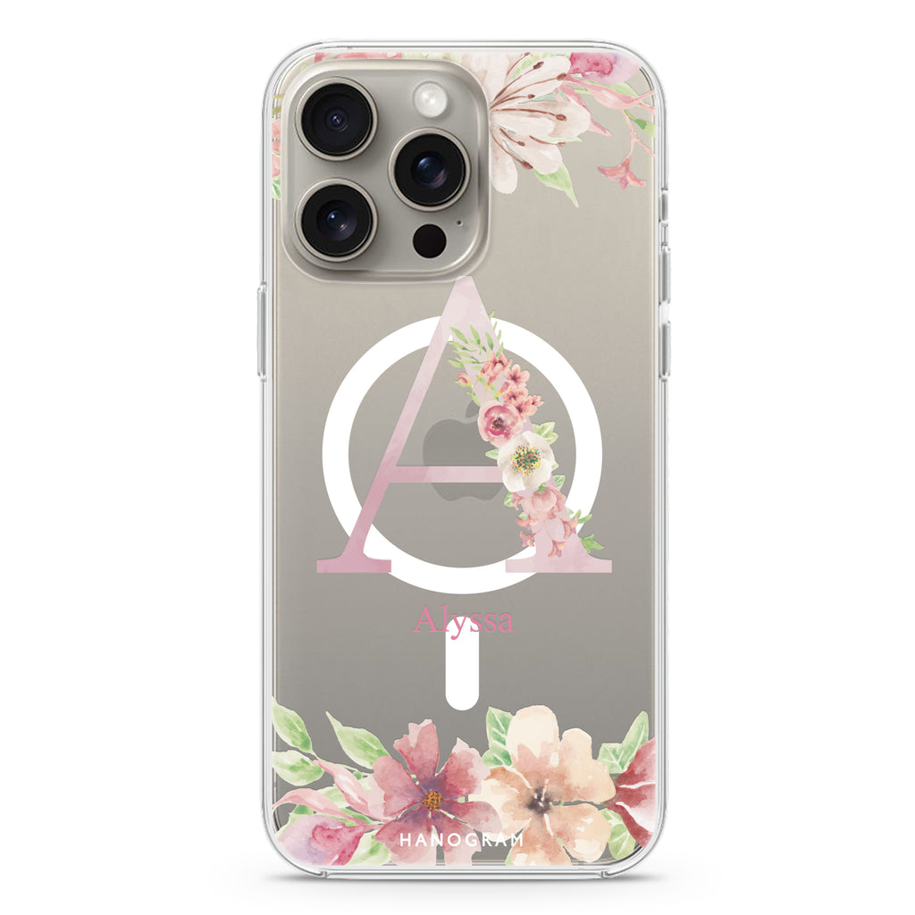Monogram & Floral iPhone 15 Pro Max MagSafe Compatible Ultra Clear Case