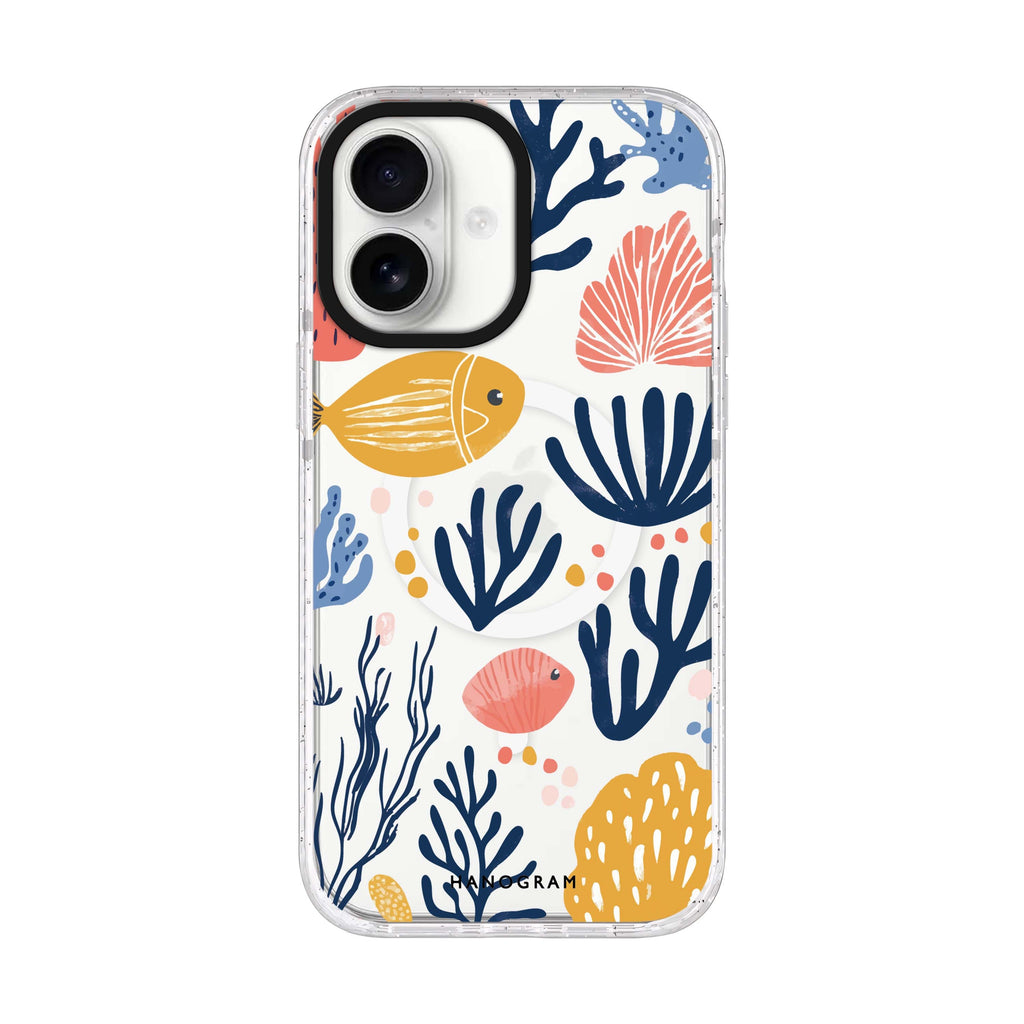 Coral Cutouts iPhone 17 ultra clear MagSafe case, front product view