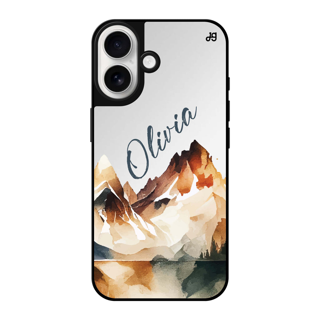 Reflective iPhone 16 Mirror Case –Hills Drawing Design