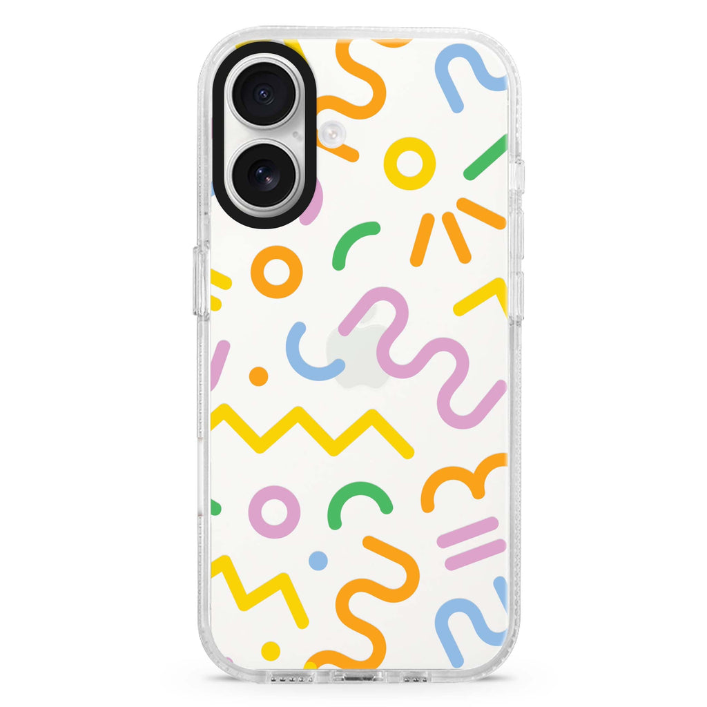 Abstract Doodles Style 6 iPhone 16 and 16 Plus ultra clear case, transparent artistic artwork, front product view