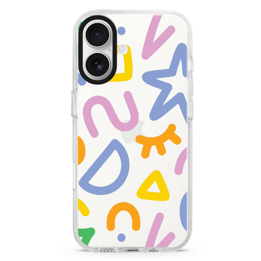 Abstract Doodles Style 3 iPhone 16 and 16 Plus ultra clear case, transparent artistic artwork, front product view