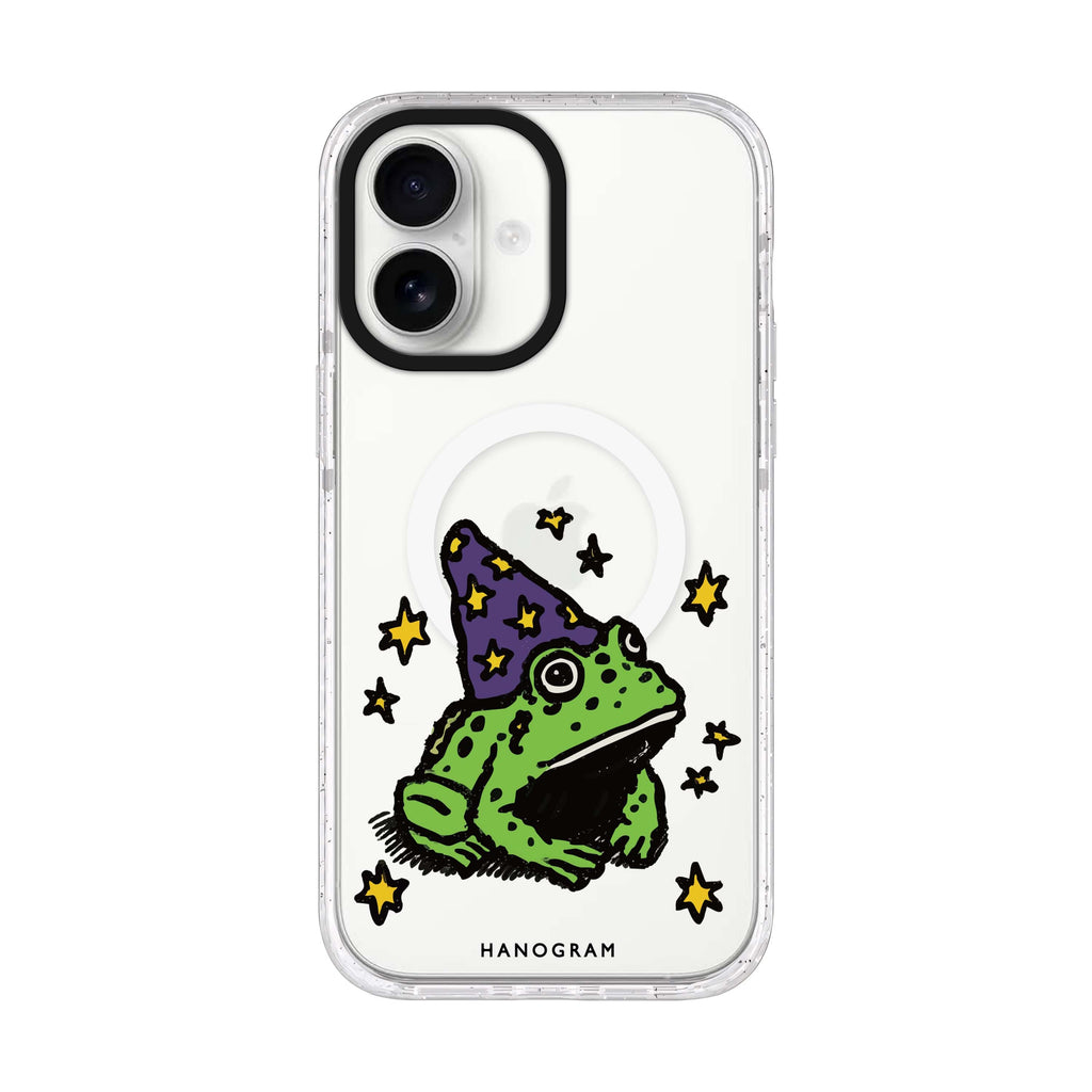 Starry-Nosed Wizard Frog iPhone 17 ultra clear MagSafe case, front product view