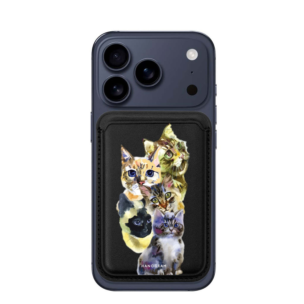 Watercolour Cat MagSafe wallet for iPhone, slim magnetic card holder, main view