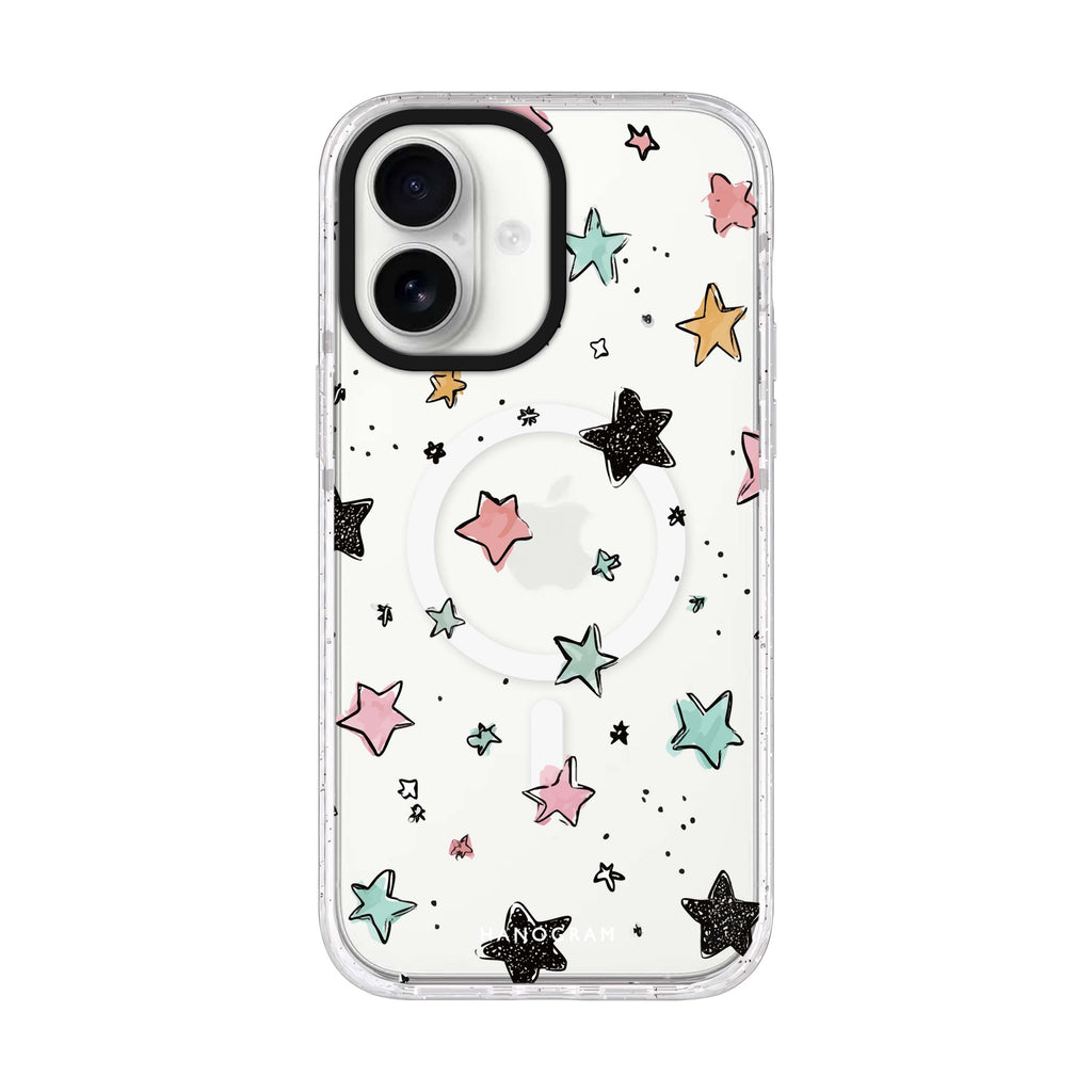 Pastel Sparkle Stars iPhone 17 ultra clear MagSafe case, front product view