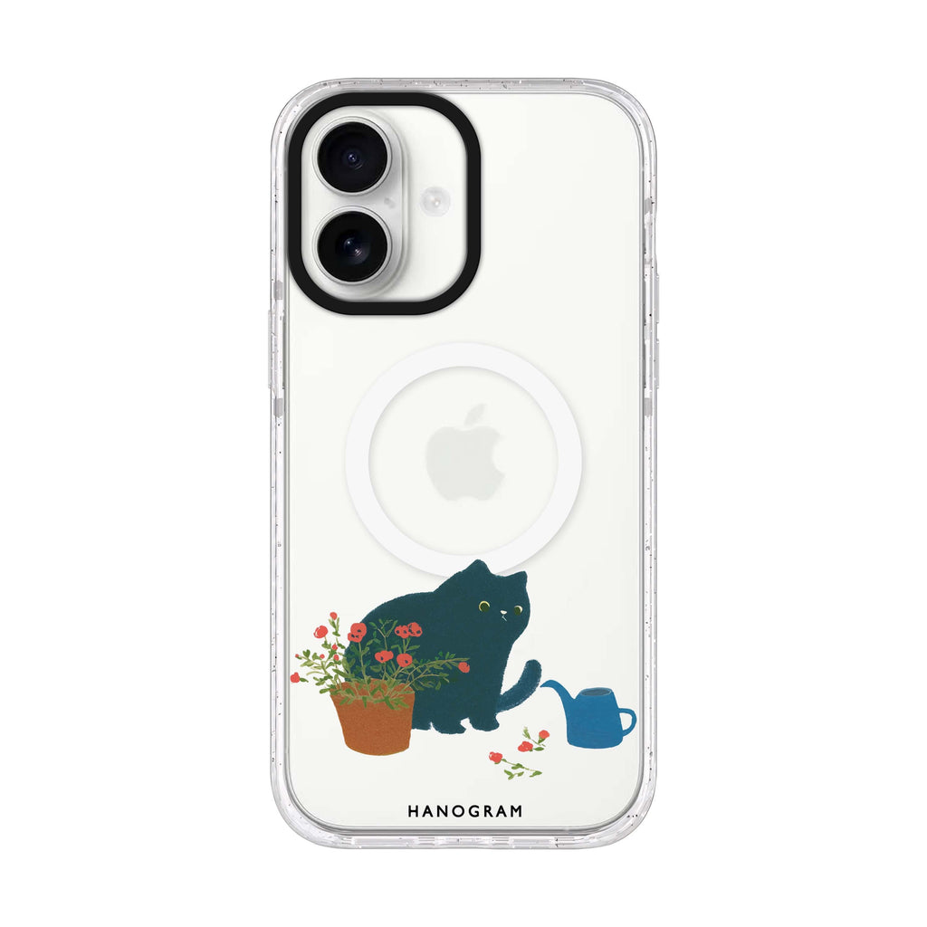 Bloom Keeper Cat iPhone 17 ultra clear MagSafe case, front product view