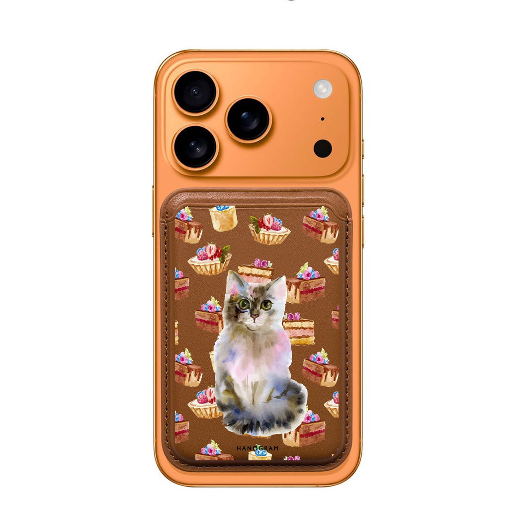 Watercolour Cat MagSafe wallet for iPhone, slim magnetic card holder, main view
