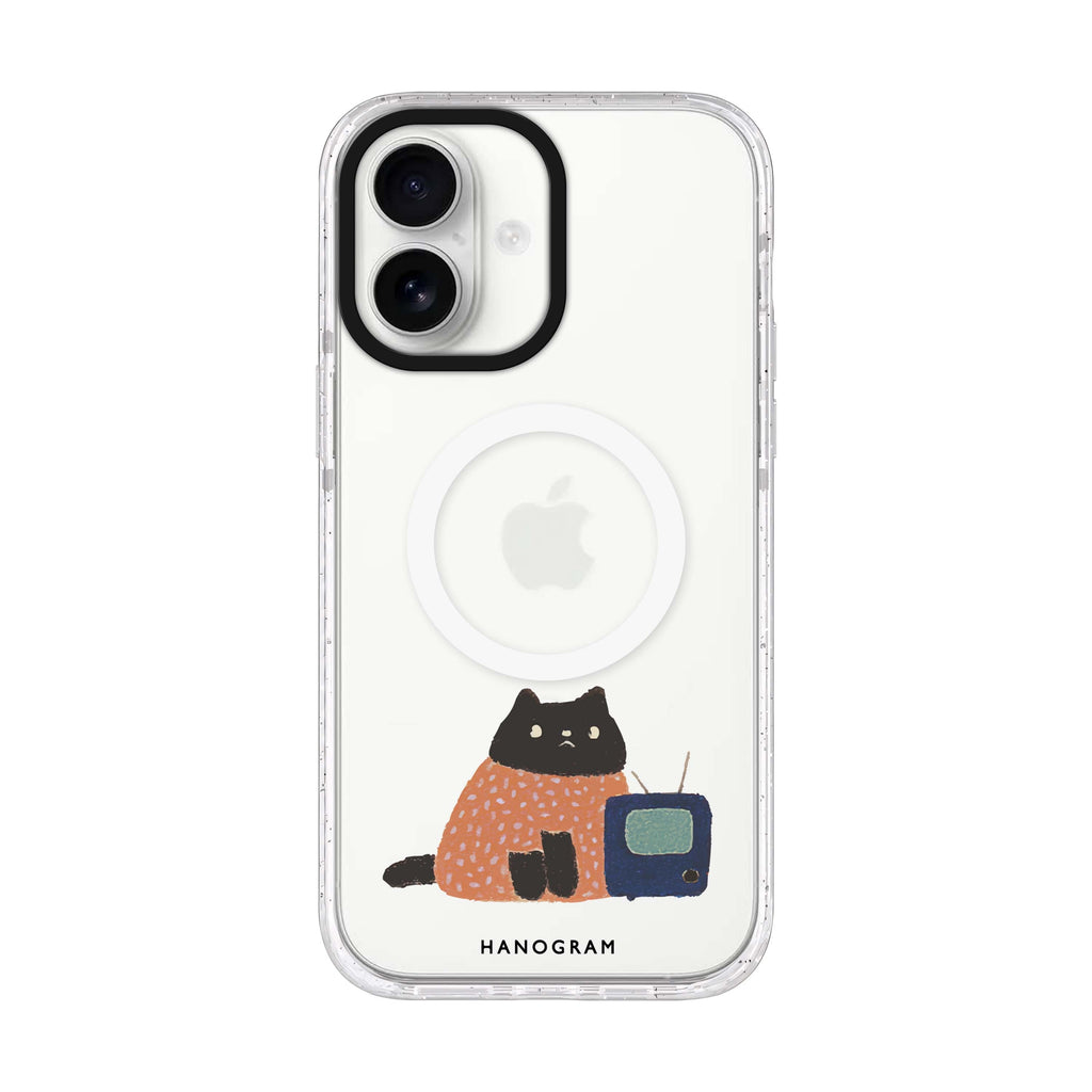 Whiskerflix Night iPhone 17 ultra clear MagSafe case, front product view