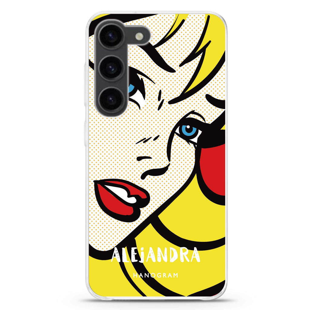 Pop Girl personalized ultra-clear case for Samsung Galaxy S23/S22, front view