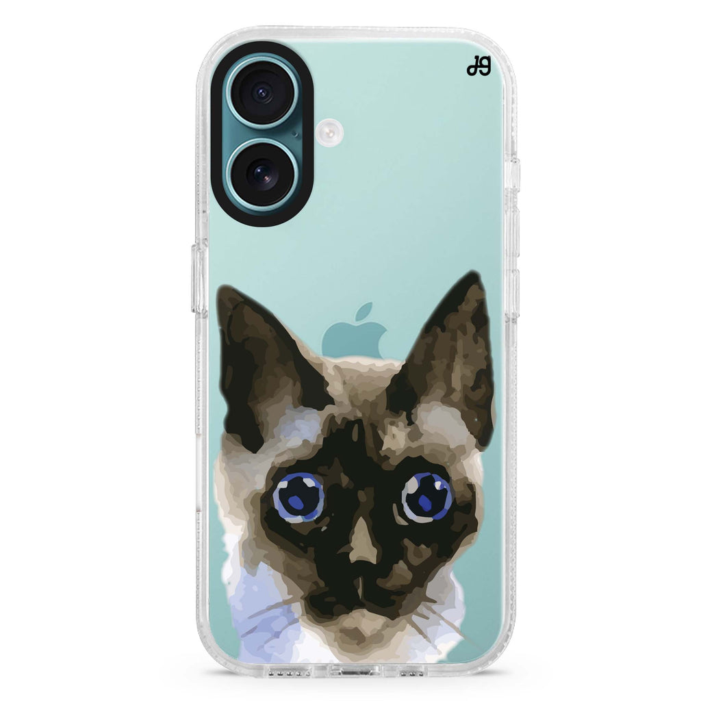 Watercolour Cat Style 5 iPhone 16 and 16 Plus ultra clear case, transparent cat artwork, front product view