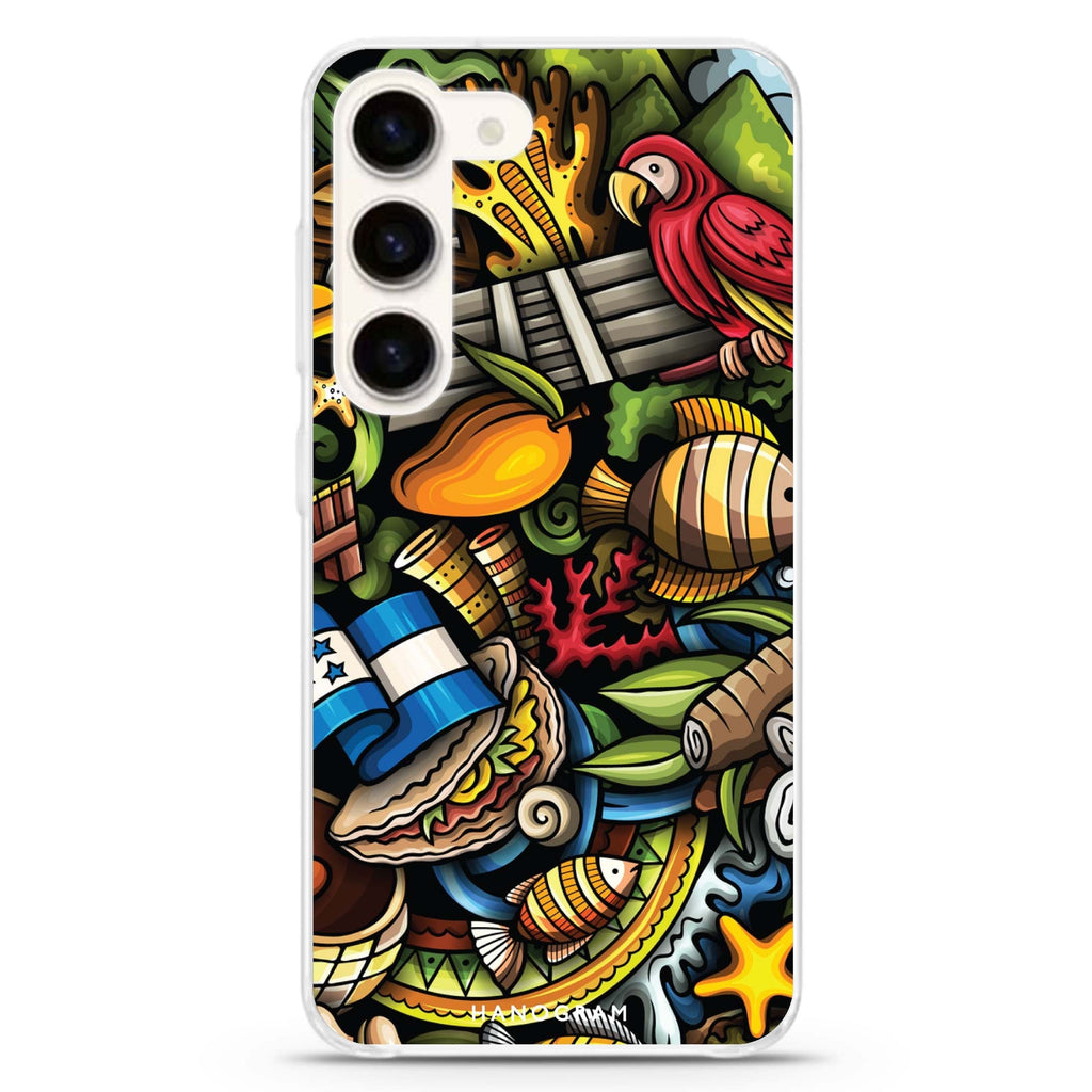 Fantasy Features ultra-clear case for Samsung Galaxy S23/S22, front view