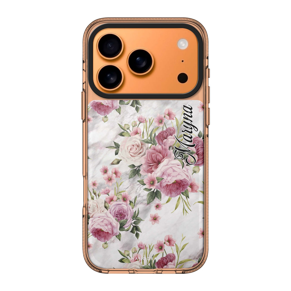 Marble and Pink Floral personalized name pink flower floral marble iPhone 17 Pro Max ultra clear case