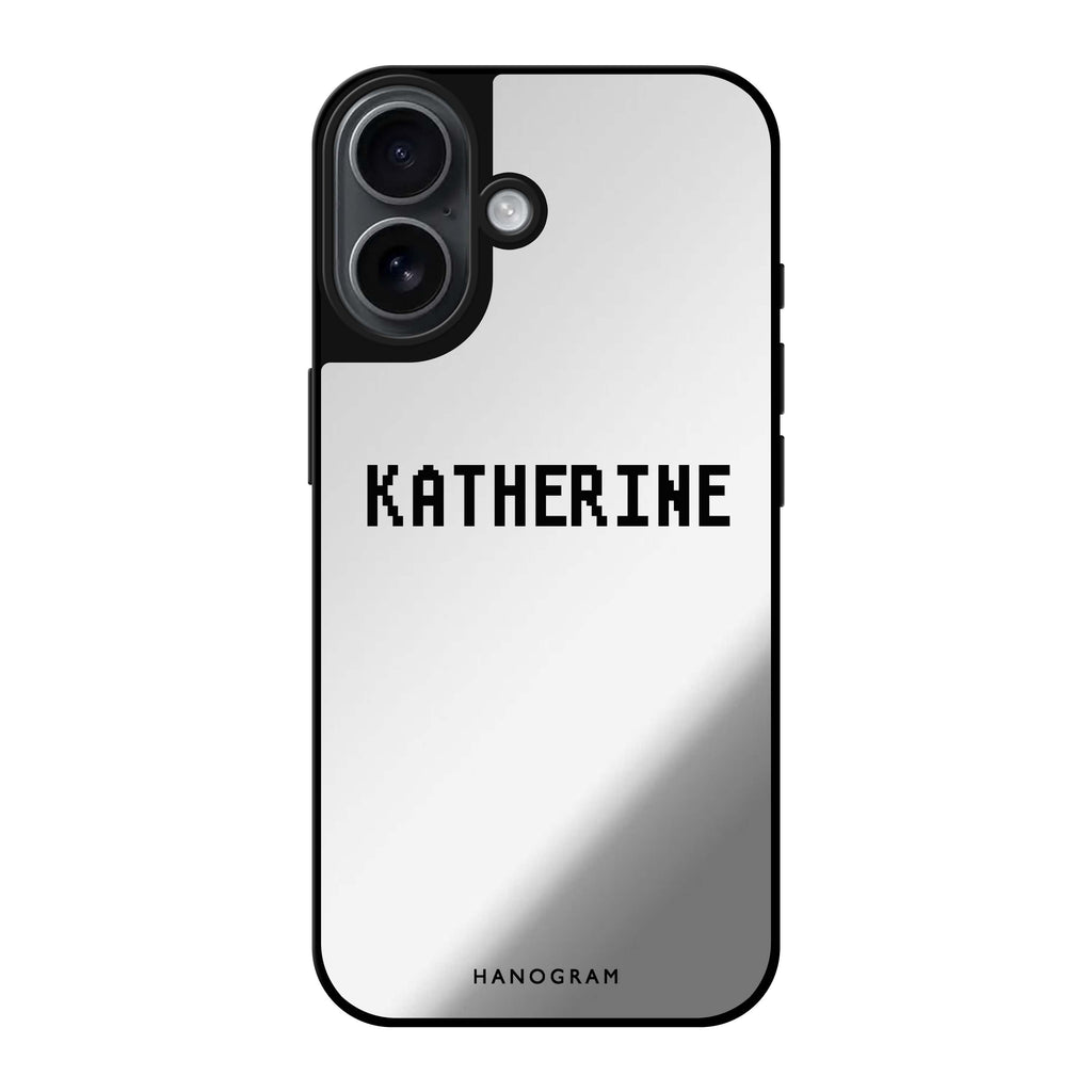 Reflective iPhone 16 Mirror Case –Pixel Custom Name Design