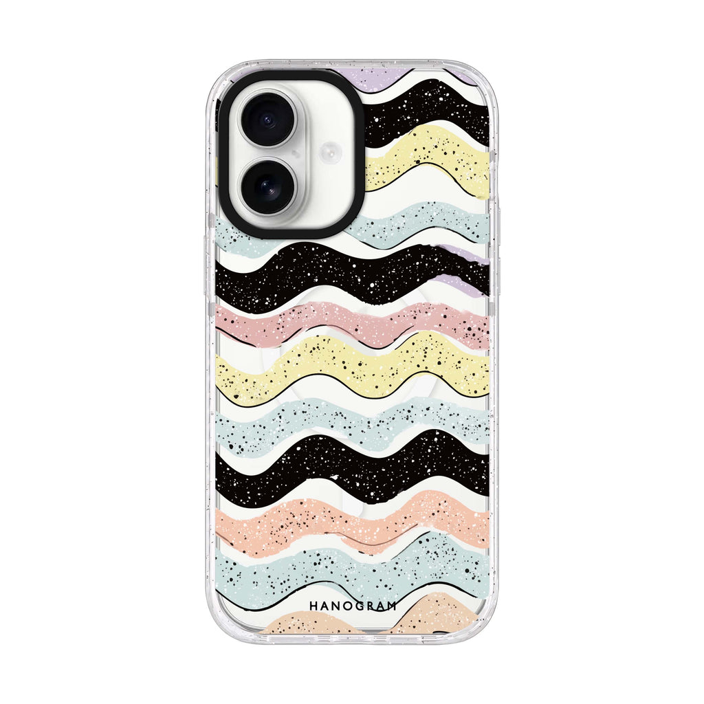Glitter Wave Doodles iPhone 17 ultra clear MagSafe case, front product view