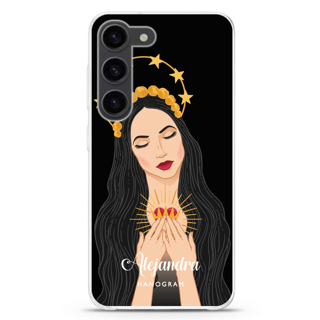 The Virgin Mary personalized ultra-clear case for Samsung Galaxy S23/S22, front view