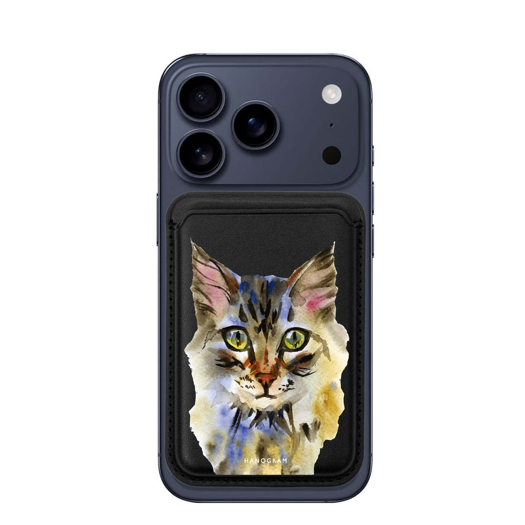 Watercolour Cat MagSafe wallet for iPhone, slim magnetic card holder, main view
