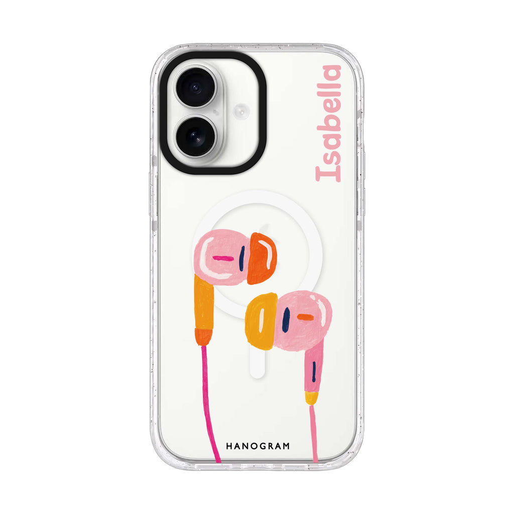 Pastel Beats personalized name iPhone 17 ultra clear MagSafe case, front product view