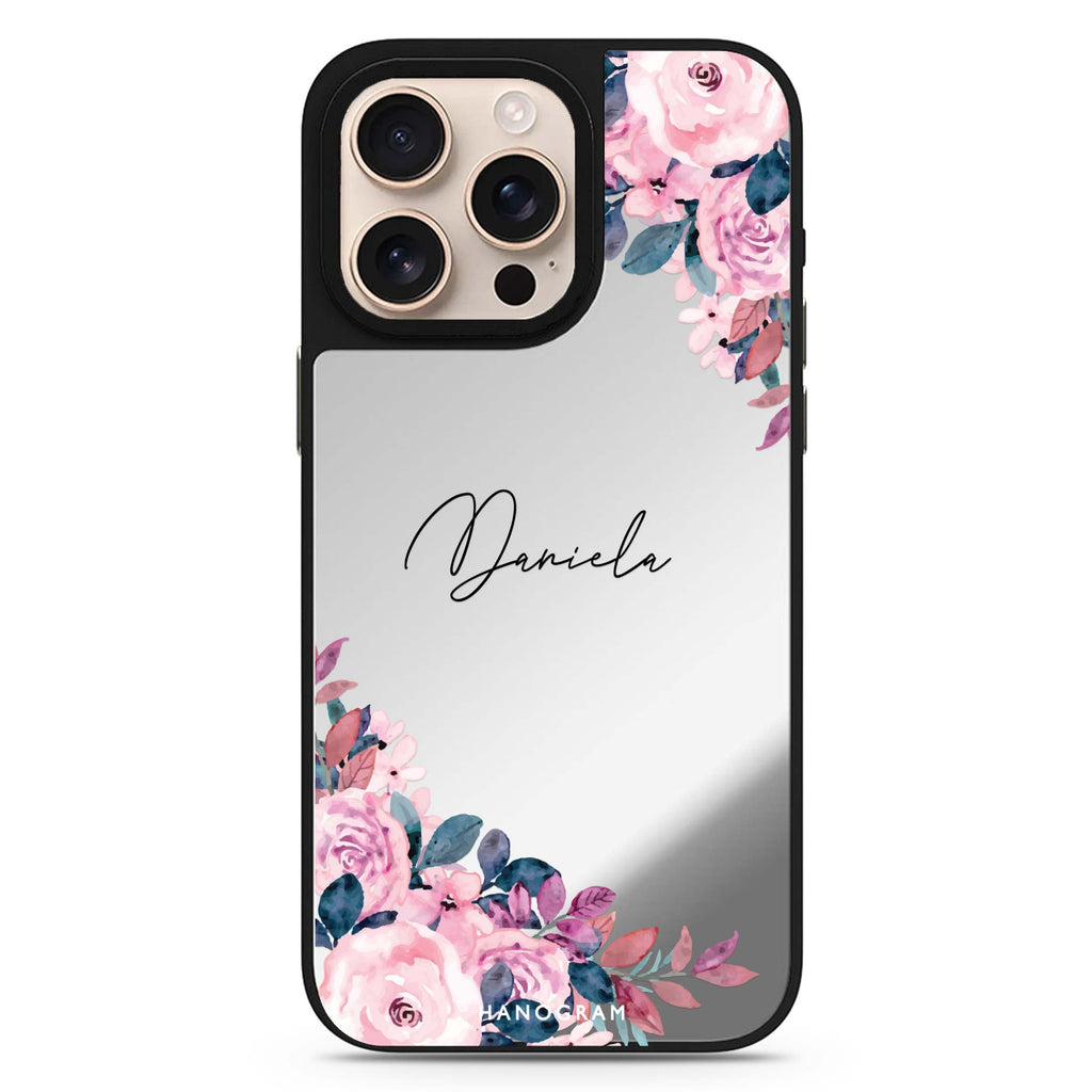 Blossom Breeze personalized name floral design iPhone 16/15/14 Pro Max & Pro mirror case