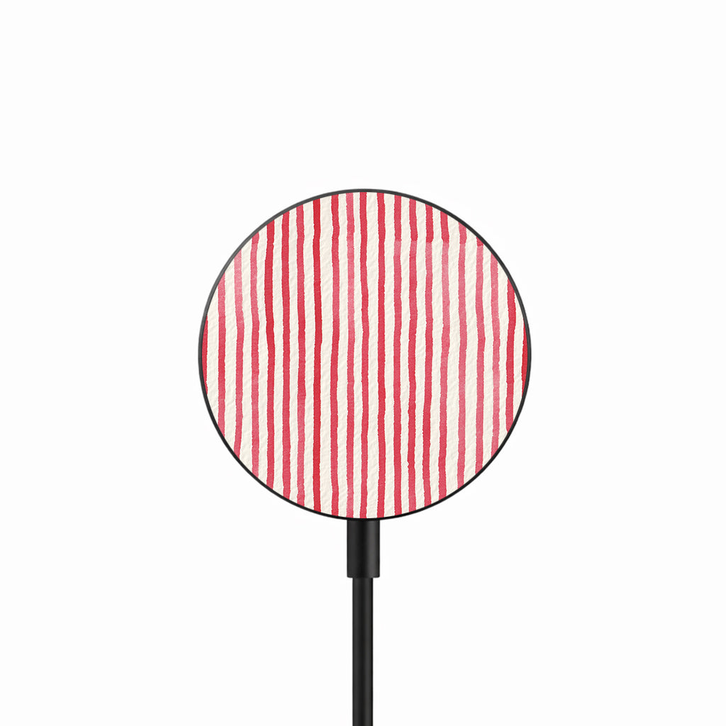 Soft Red Stripes 25W Qi2.2 magnetic wireless charger front view