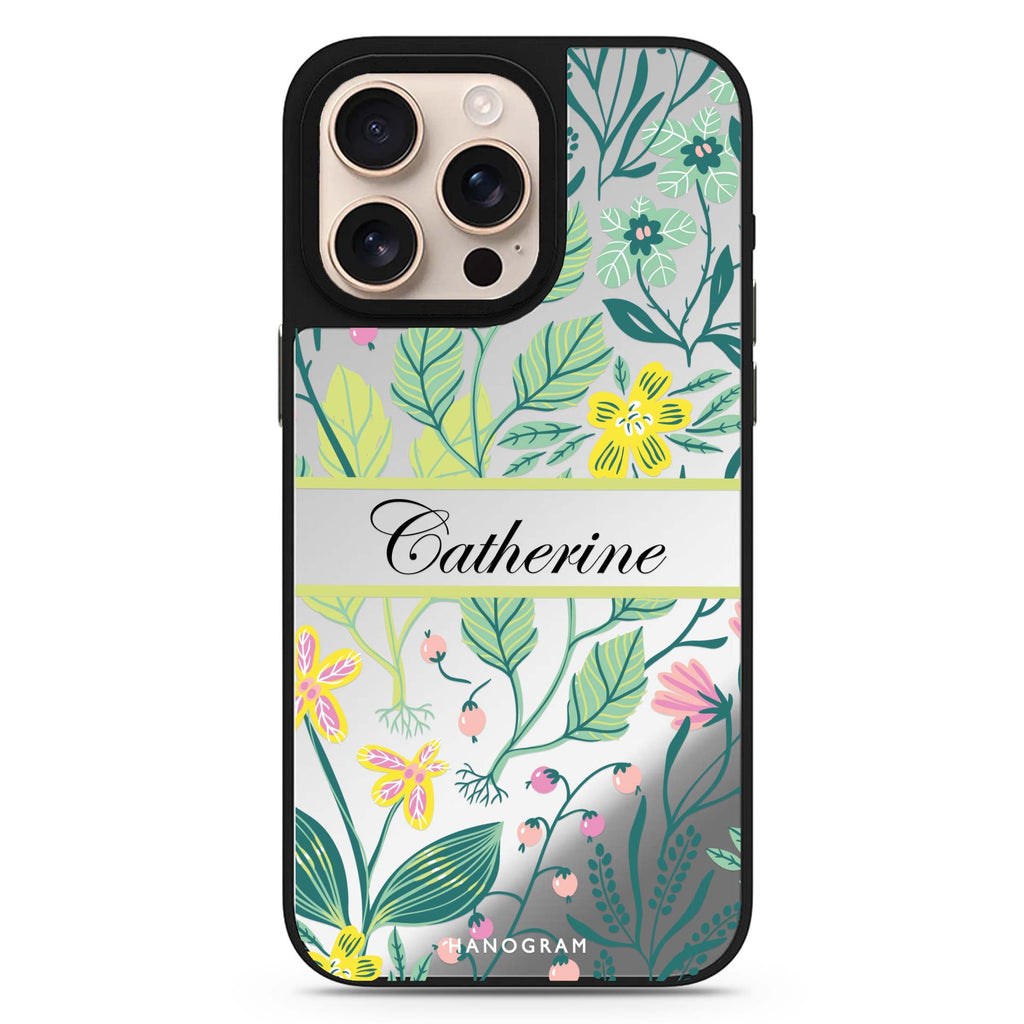 Fleur Fusion personalized name sleek reflective design iPhone 16/15/14 Pro Max & Pro mirror case