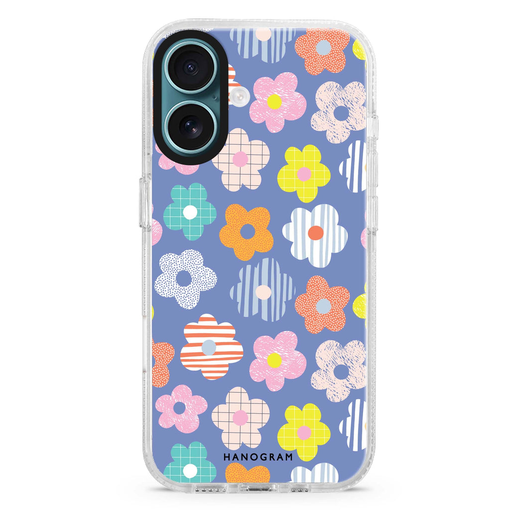 Floral Pattern Style 3 iPhone 16 and 16 Plus ultra clear case, transparent floral artwork, front product view