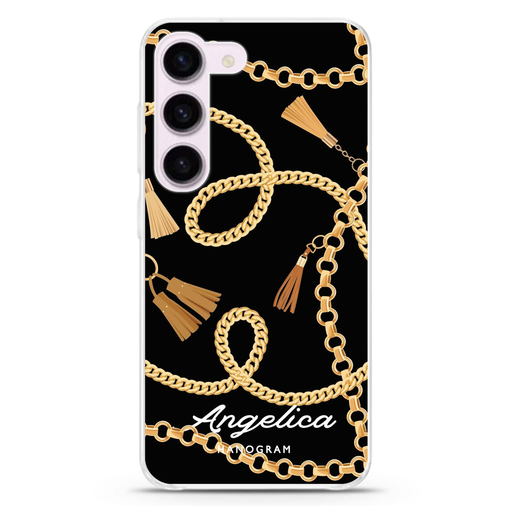 Belt and Chain I personalized ultra-clear case for Samsung Galaxy S23/S22, front view