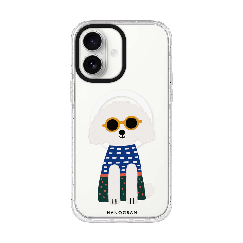 Poodle Peace Vibes iPhone 17 ultra clear MagSafe case, front product view