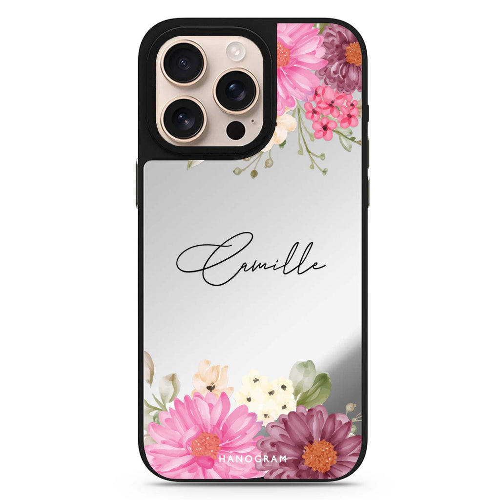 Blooms Bounty personalized name floral design iPhone 16/15/14 Pro Max & Pro mirror case