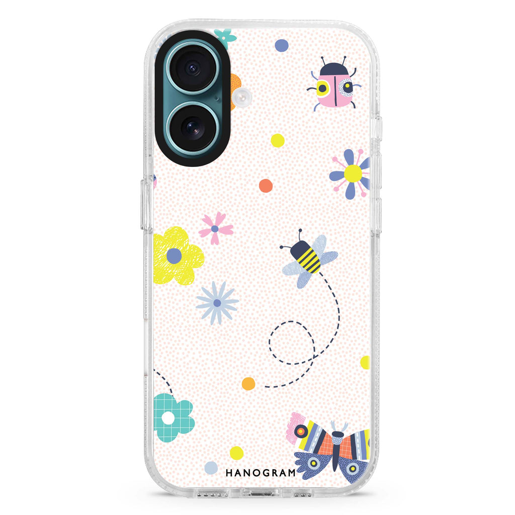 Cute Floral iPhone 16 and 16 Plus ultra clear case, transparent floral artwork, front product view
