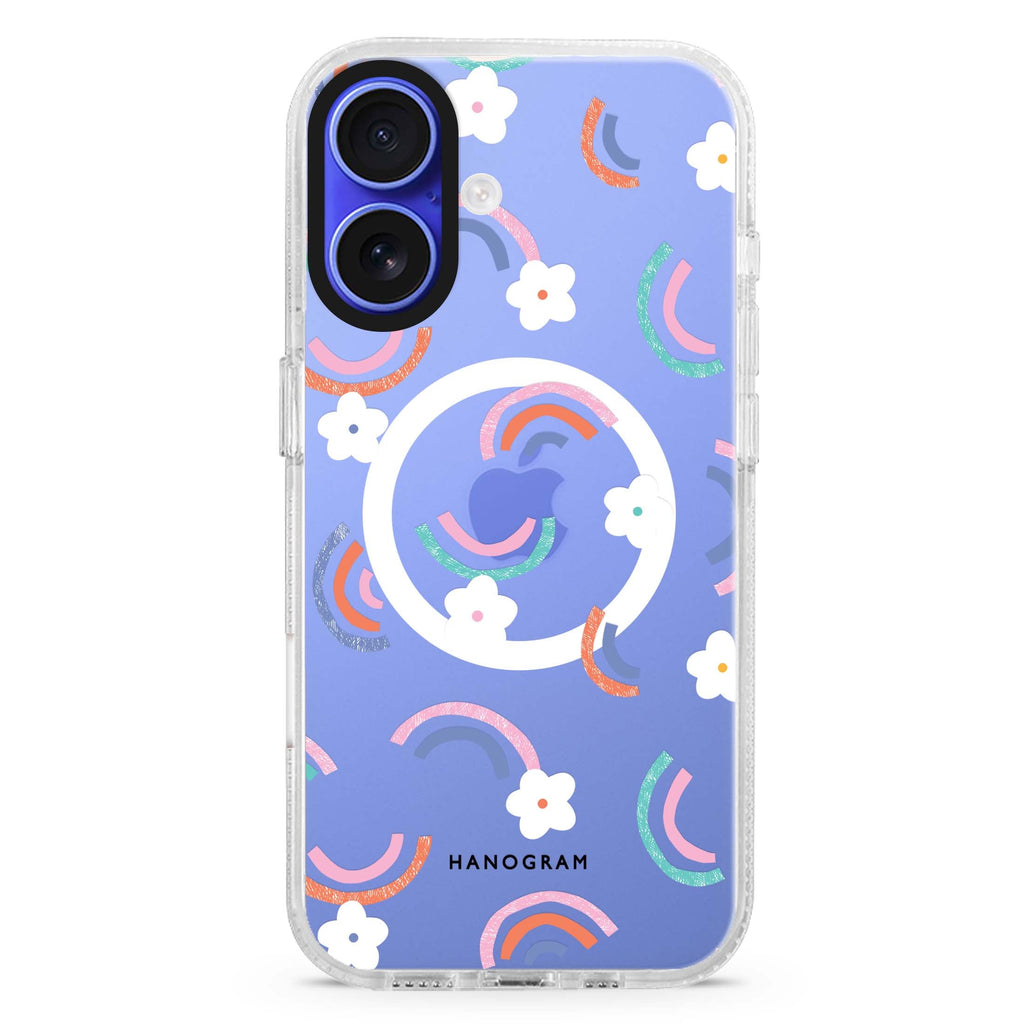 Rainbow Floral MagSafe Compatible iPhone 16 Ultra Clear Case - Personalized and Stylish Protection