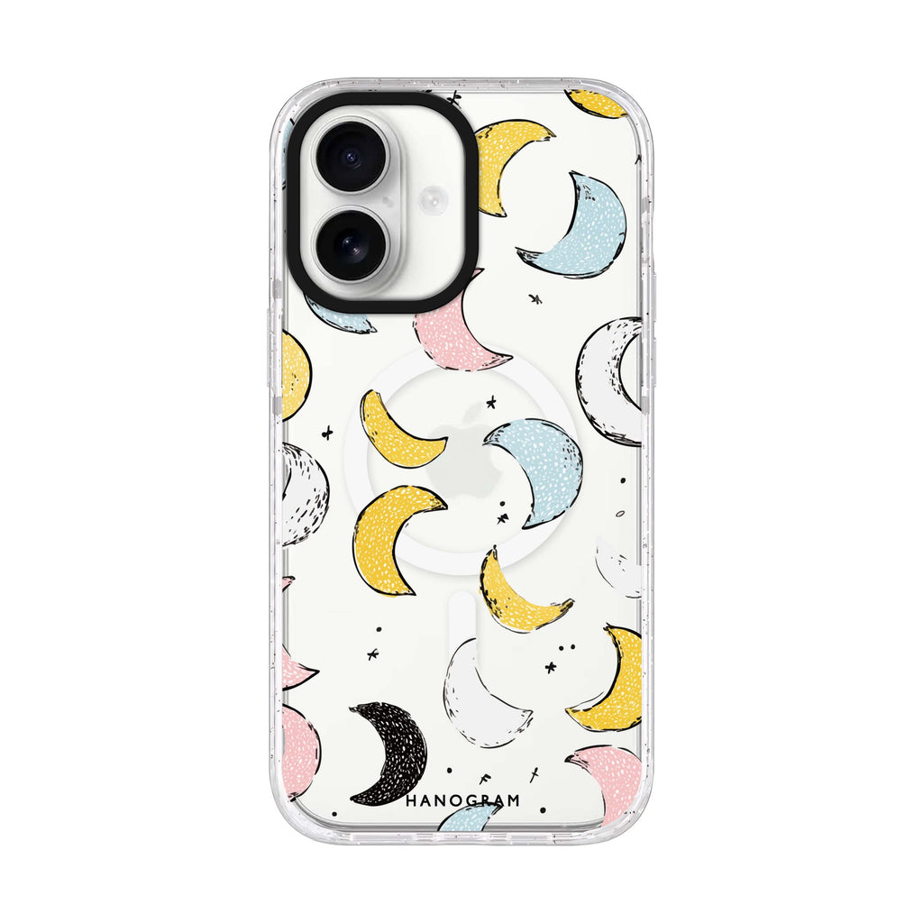 Dreamy Moon Doodles iPhone 17 ultra clear MagSafe case, front product view