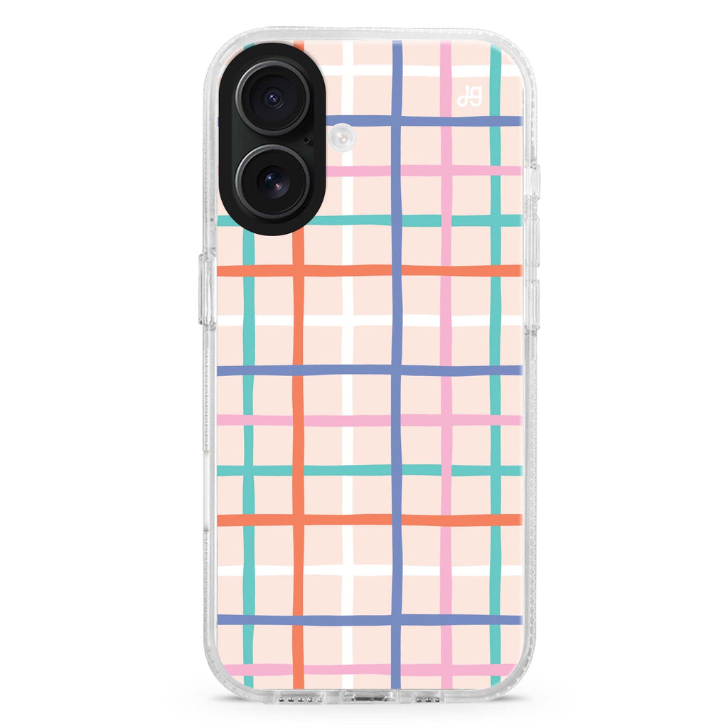 Line Drawing iPhone 16 and 16 Plus ultra clear case, transparent abstract pattern, front product view