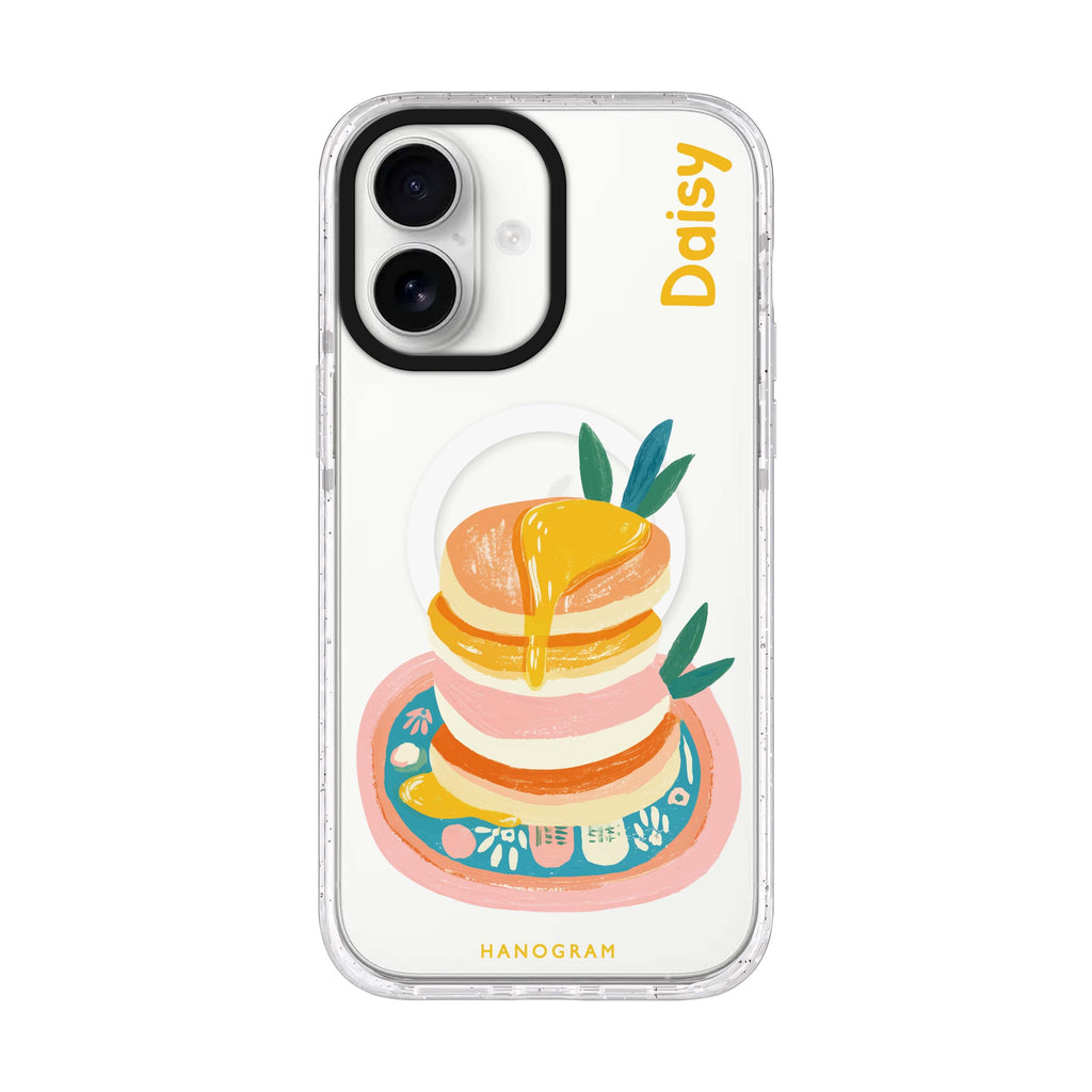Blush Pancake Stack personalized name iPhone 17 ultra clear MagSafe case, front product view